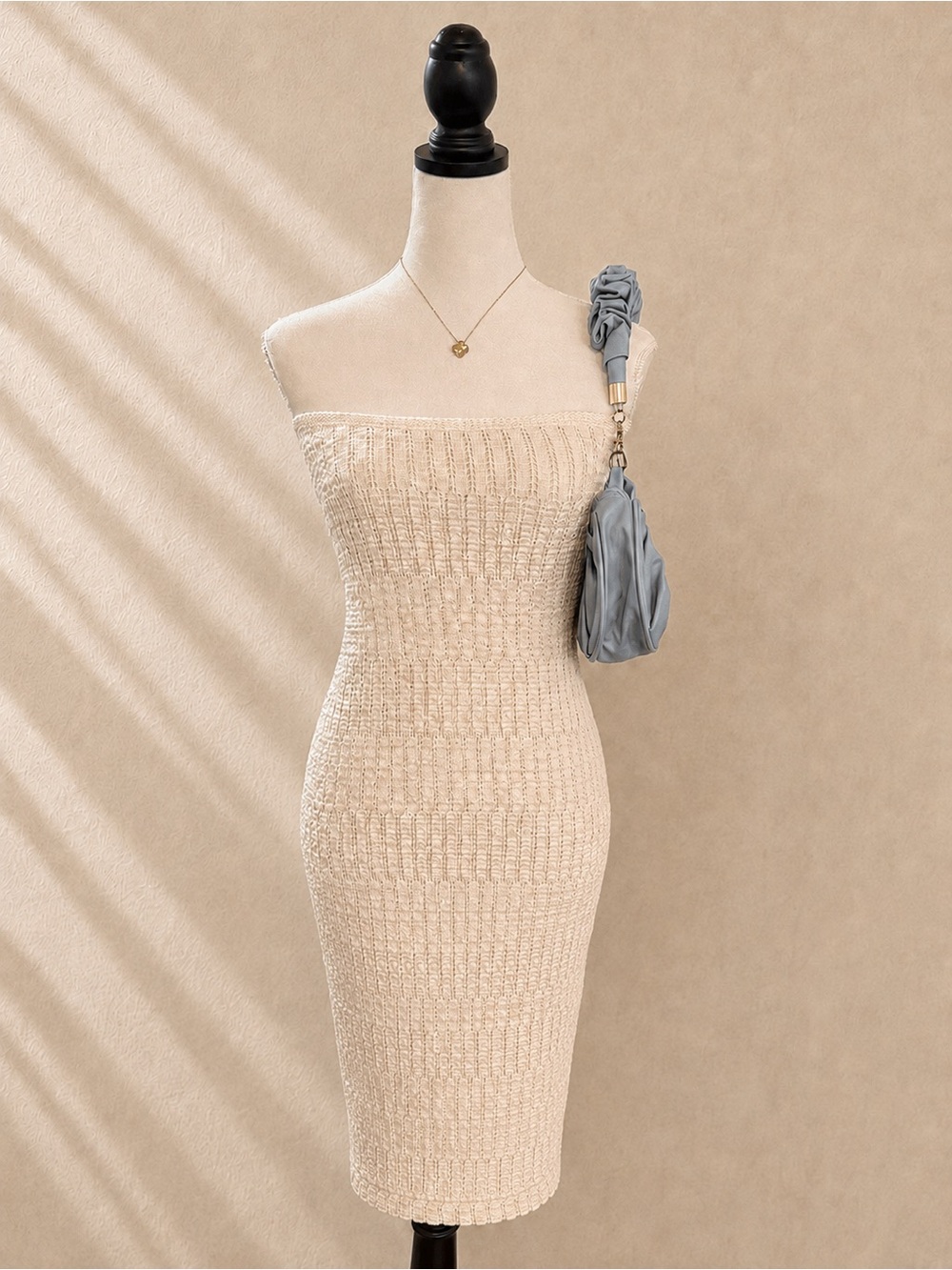Zara Cream Textured Strapless Bodycon Mini Dress Size S